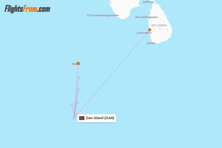 Gan Island flight map