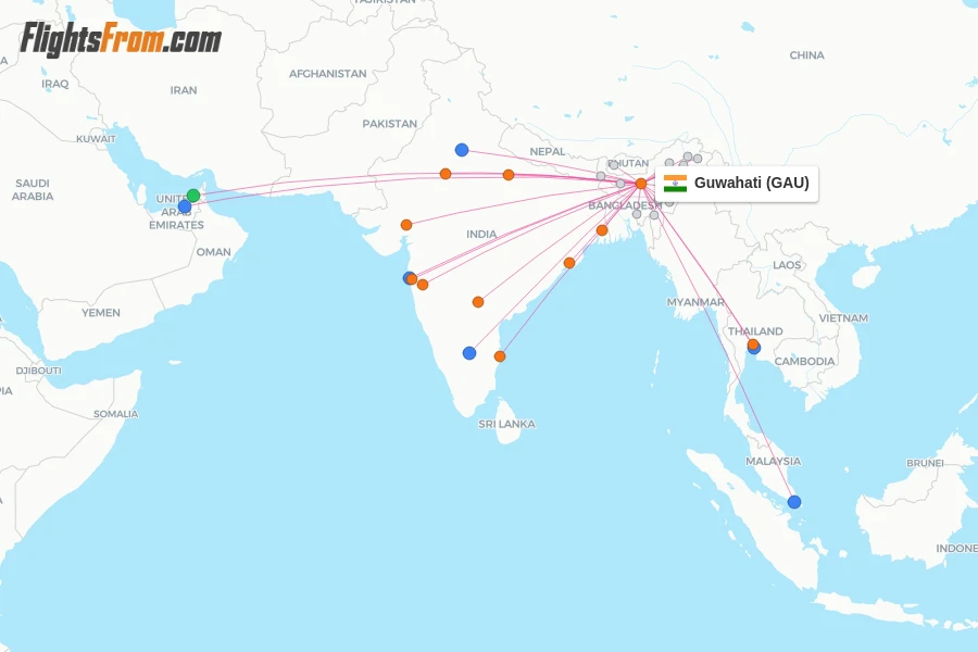 Guwahati flight map