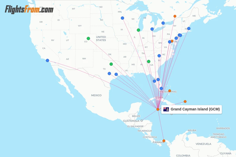 Grand Cayman Island flight map