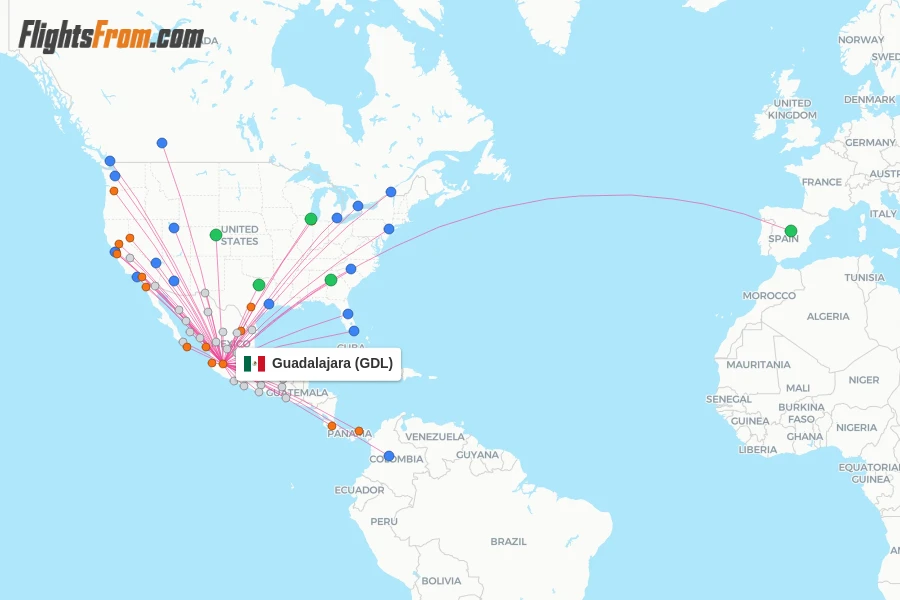 Guadalajara flight map