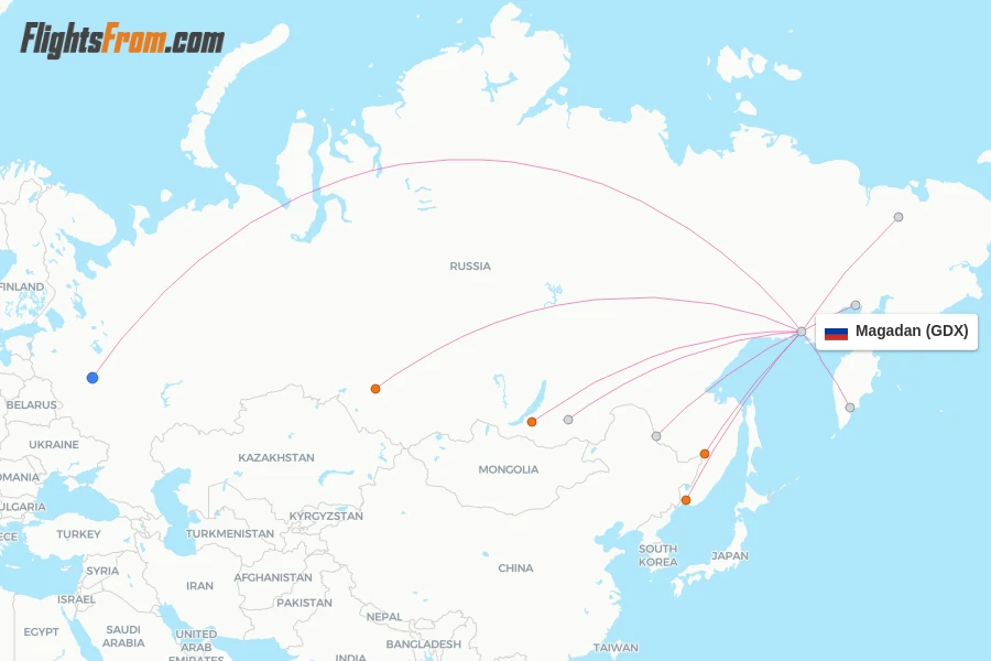 Magadan flight map