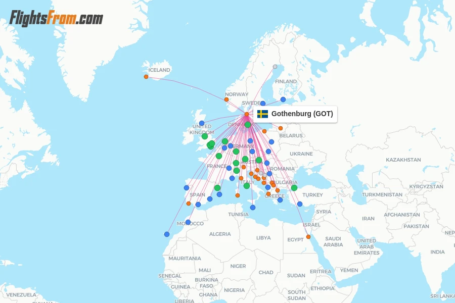 Gothenburg flight map