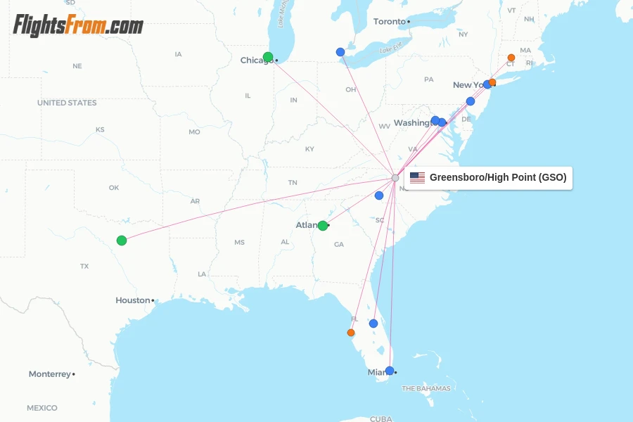 Greensboro/High Point flight map