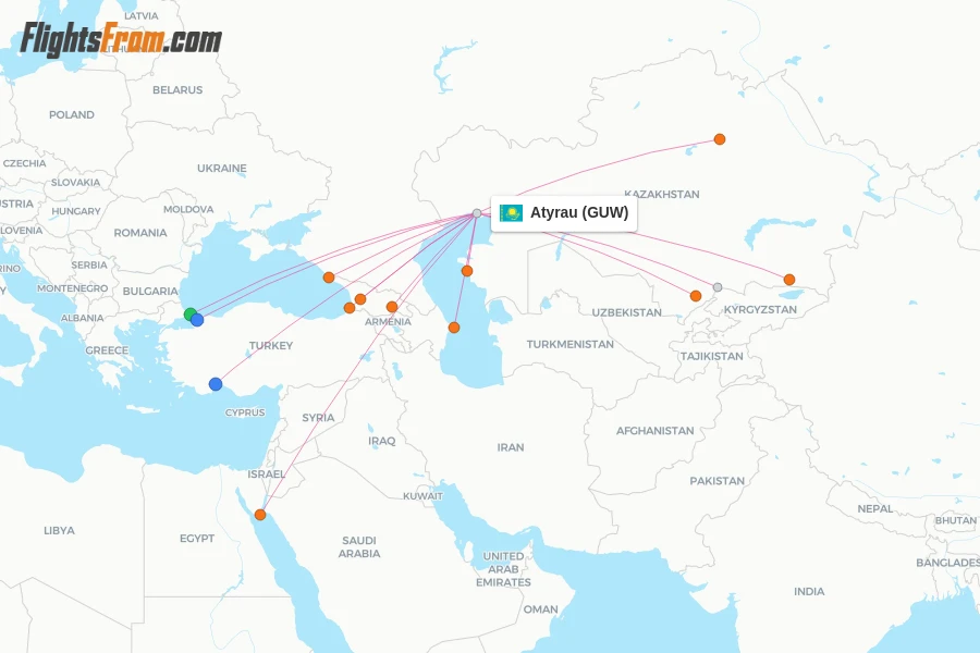Atyrau flight map
