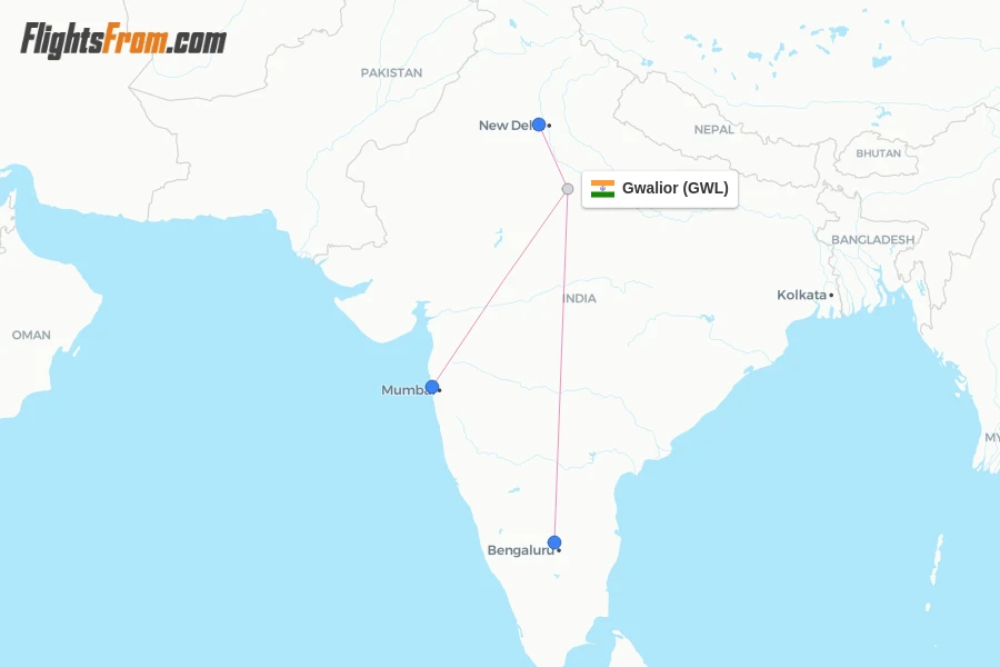 Gwalior flight map