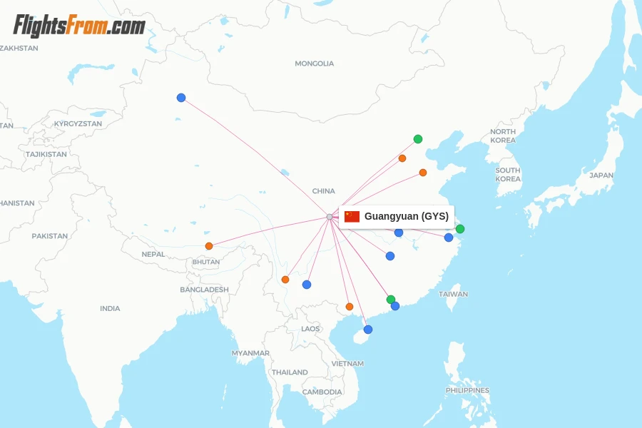 Guangyuan flight map