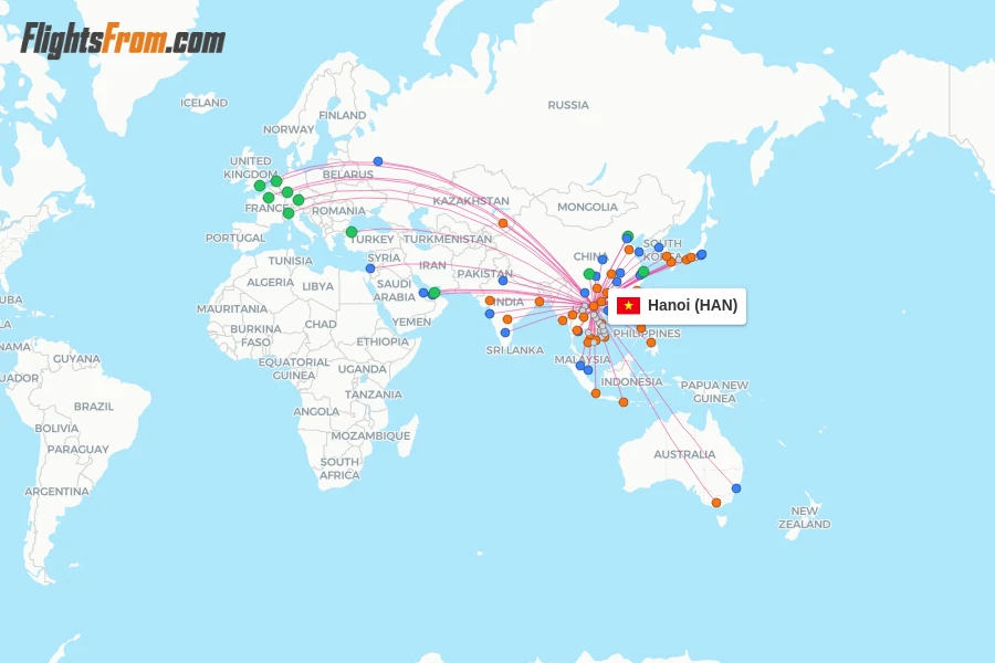Hanoi flight map