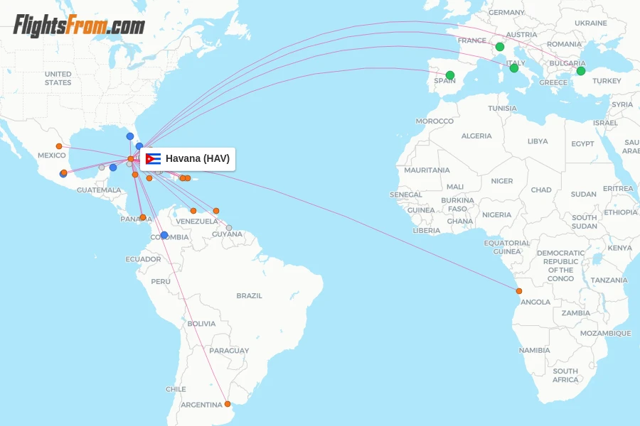 Havana flight map