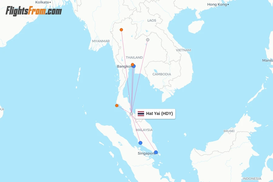 Hat Yai flight map
