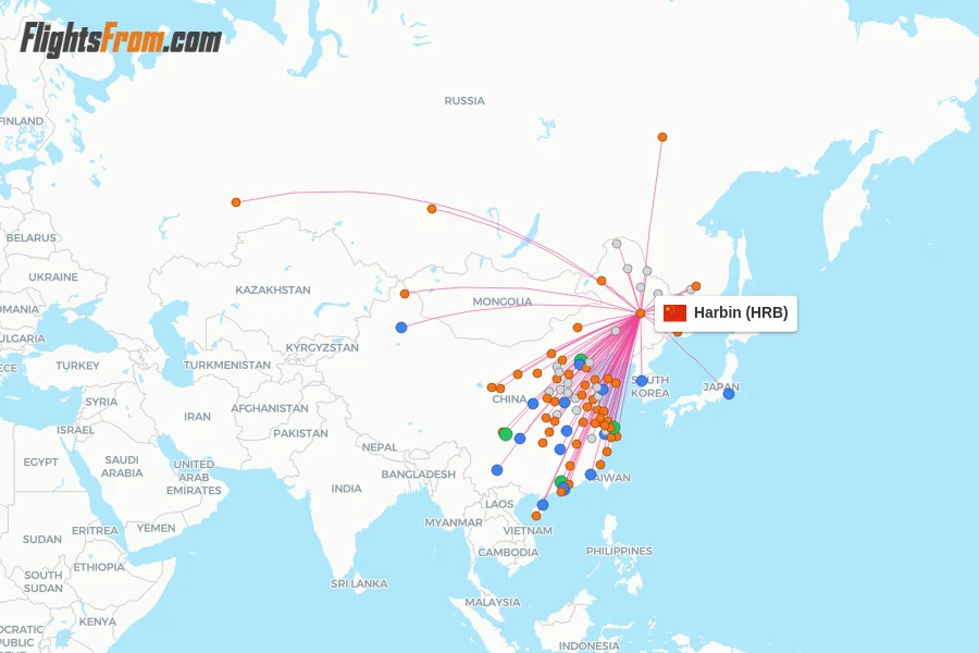 Harbin flight map
