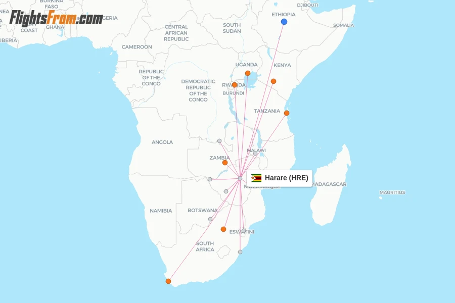 Harare flight map