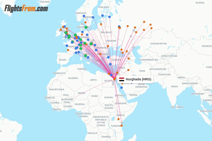 Hurghada flight map