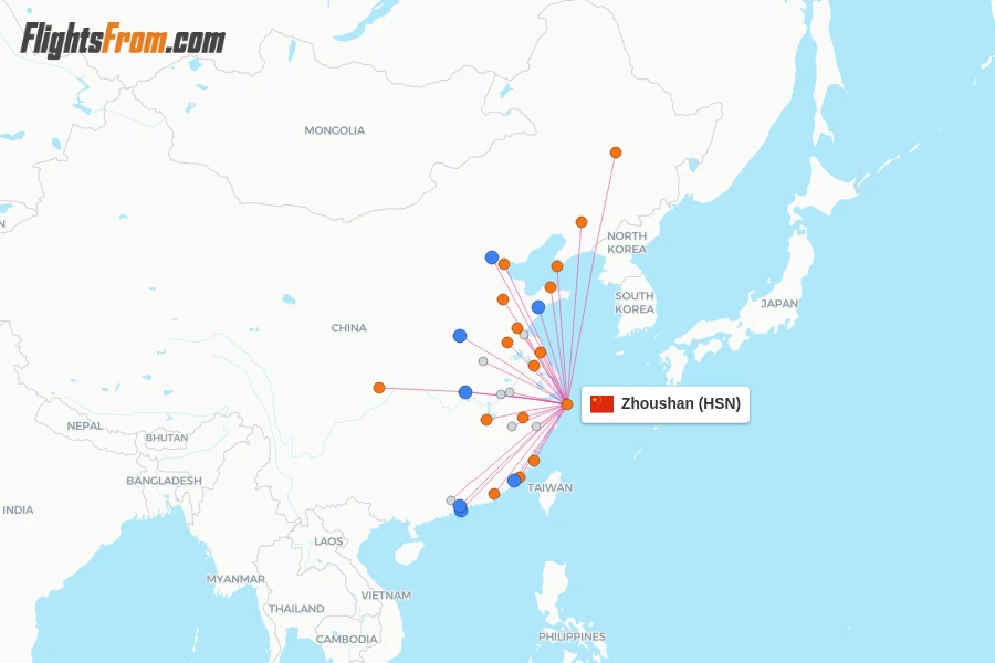 Zhoushan flight map
