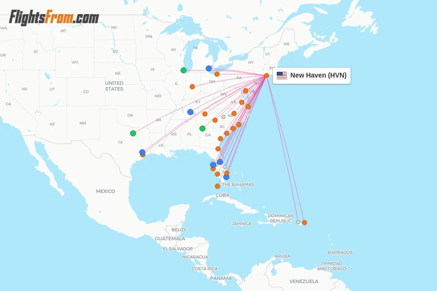 New Haven flight map