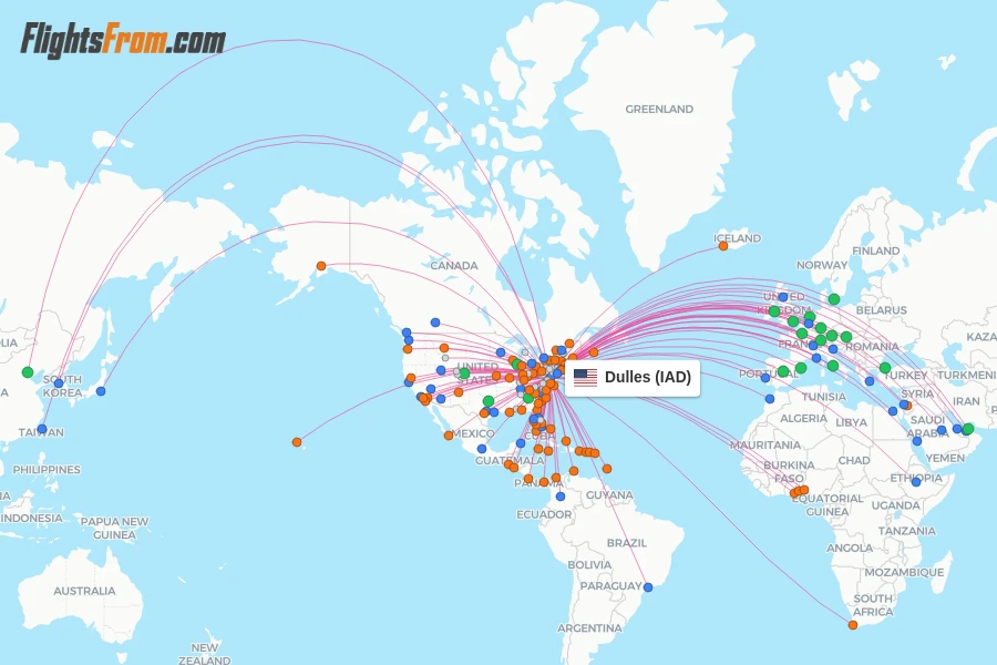 Dulles flight map