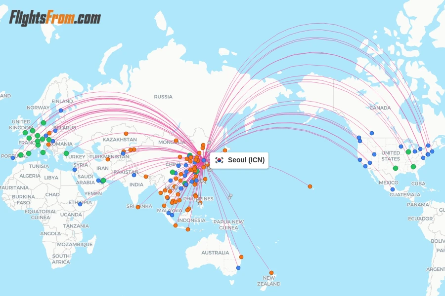 Seoul flight map