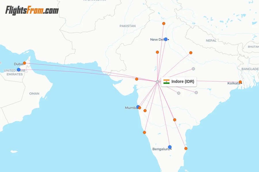 Indore flight map