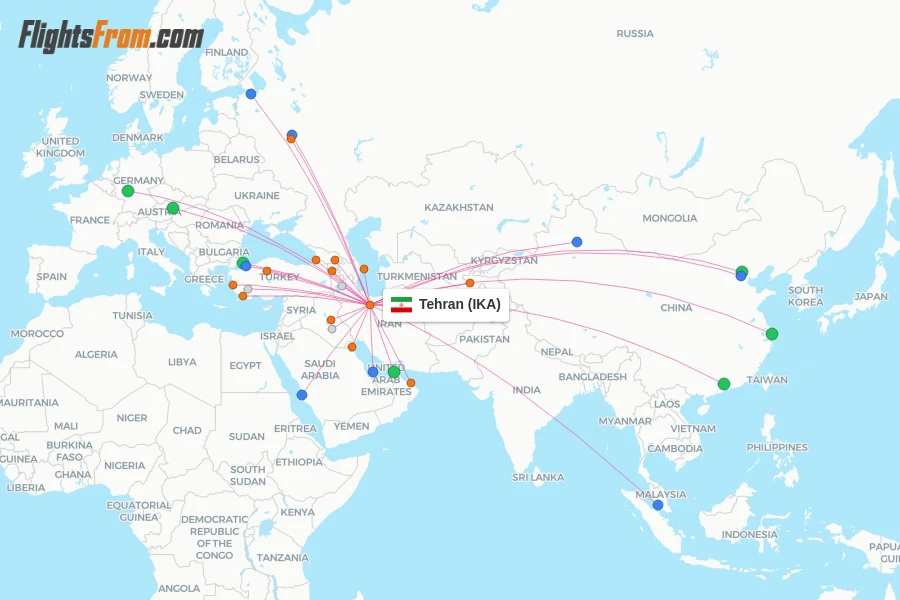 Tehran flight map