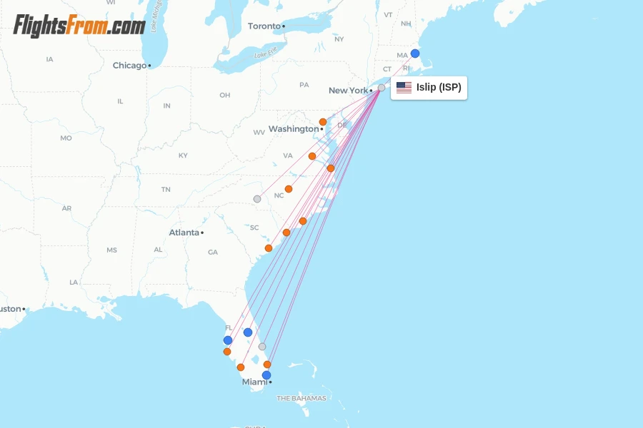 Islip flight map