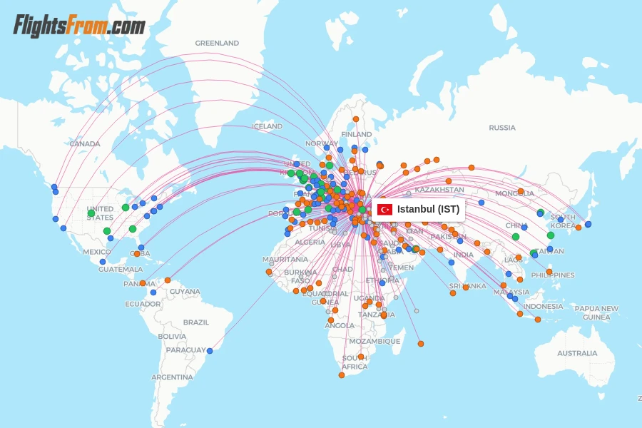 Istanbul flight map