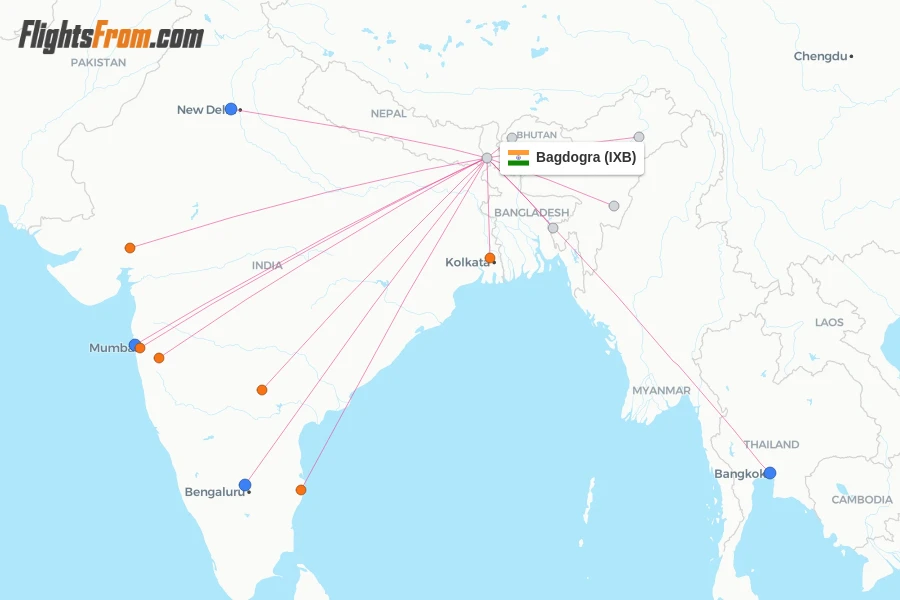 Bagdogra flight map
