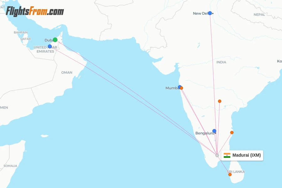 Madurai flight map