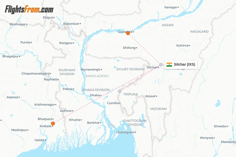 Silchar flight map