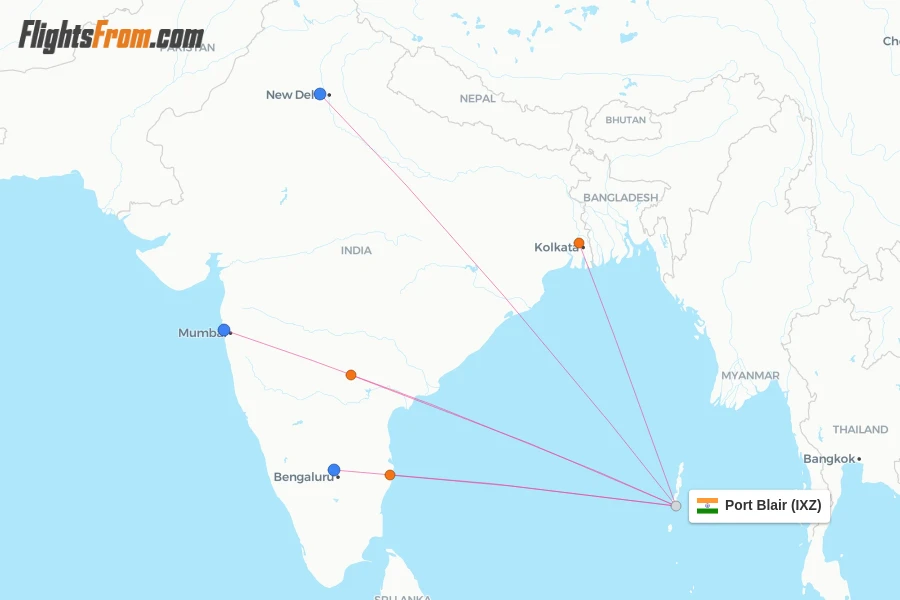 Port Blair flight map