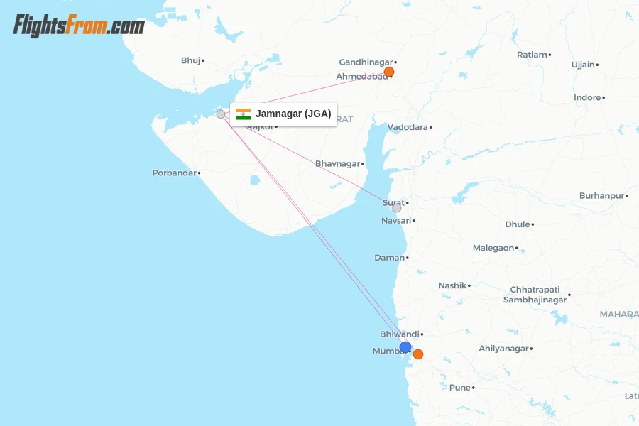 Jamnagar flight map