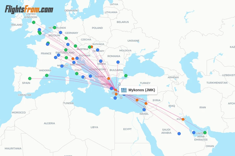 Mykonos flight map