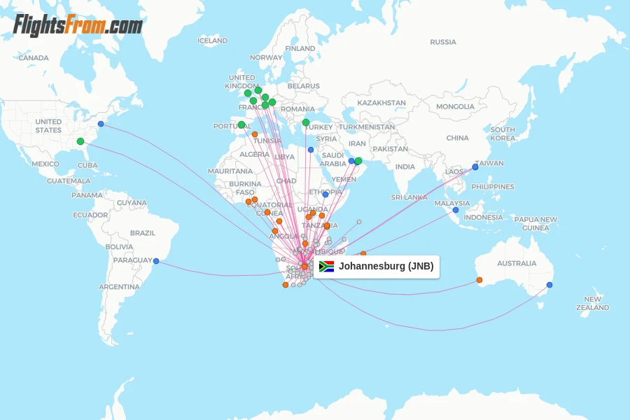 Johannesburg flight map