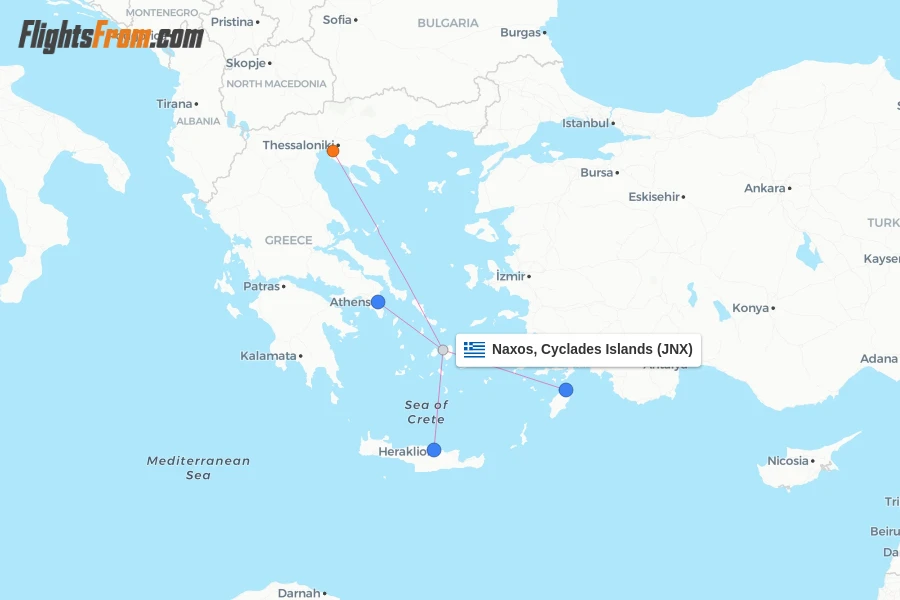 Naxos, Cyclades Islands flight map