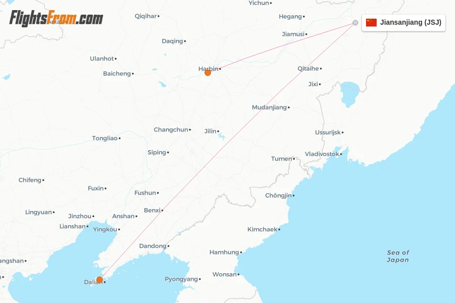 Jiansanjiang flight map