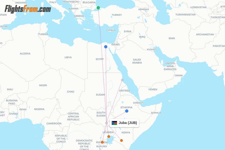 Juba flight map