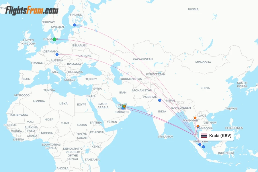 Krabi flight map