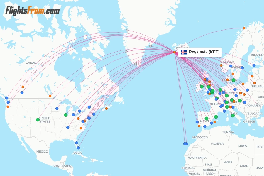 Reykjavik flight map