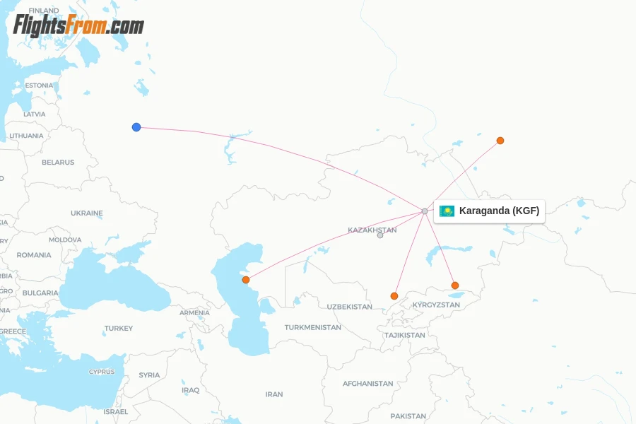 Karaganda flight map
