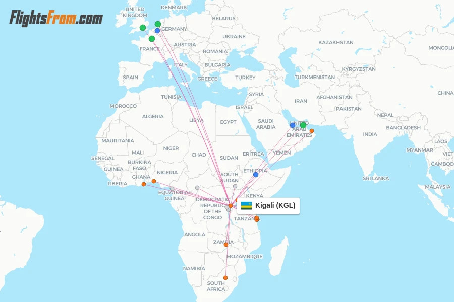 Kigali flight map