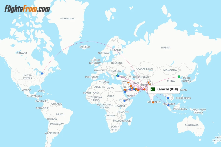 Karachi flight map