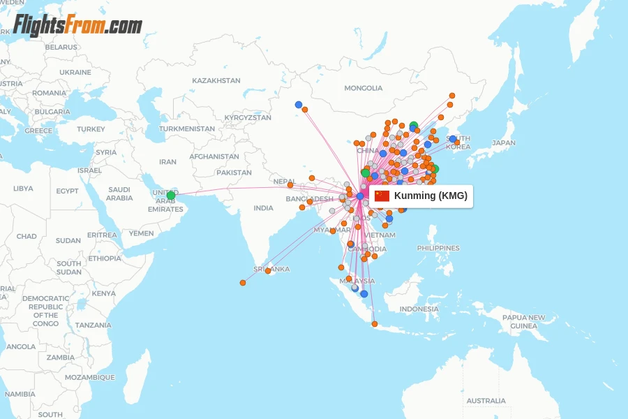 Kunming flight map