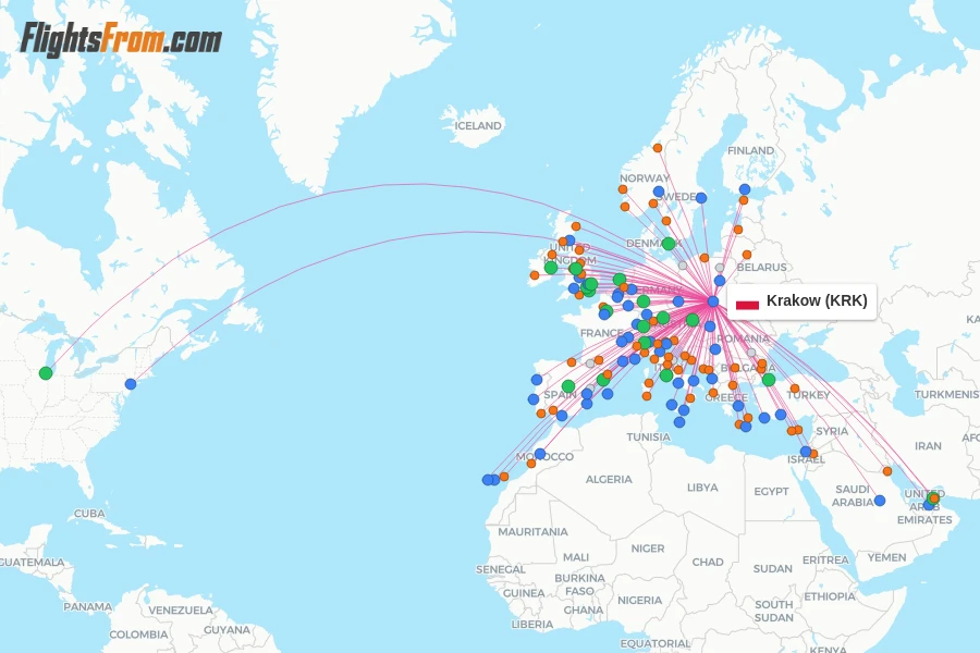 Krakow flight map