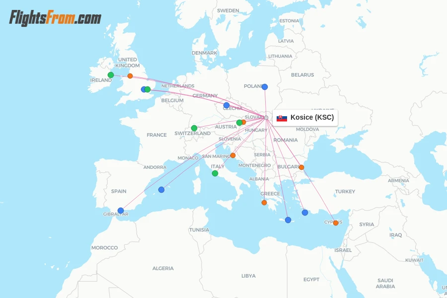 Kosice flight map