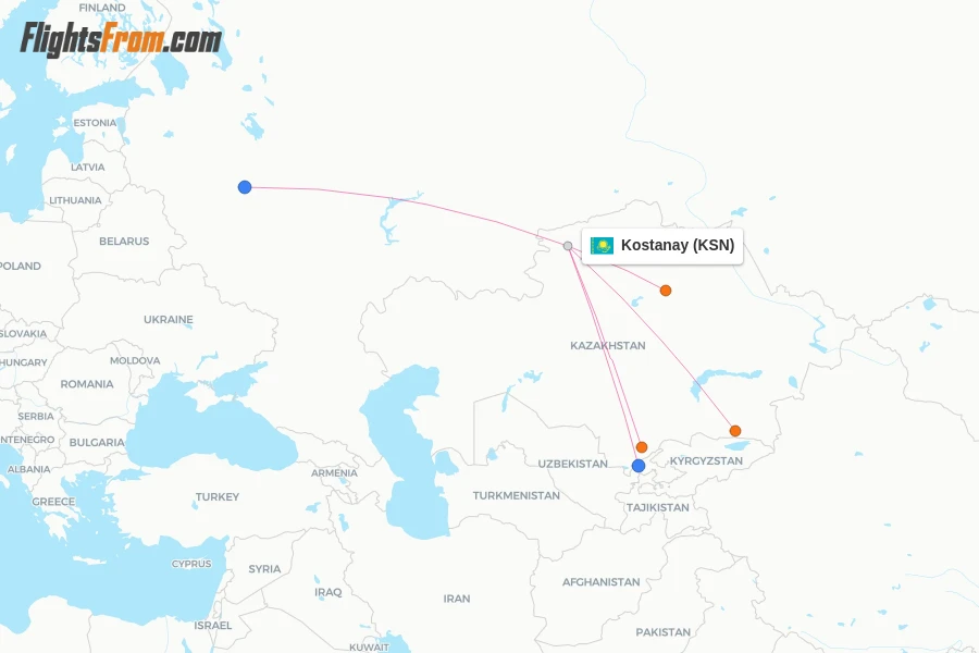 Kostanay flight map
