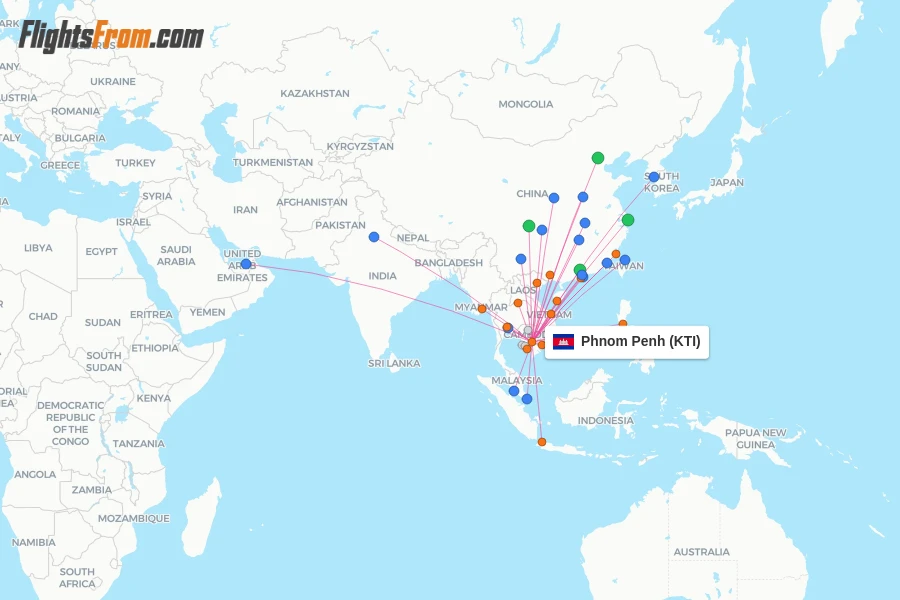 Phnom Penh flight map