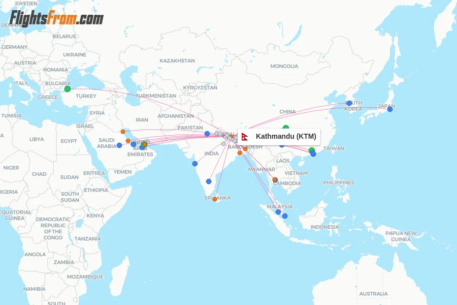Kathmandu flight map