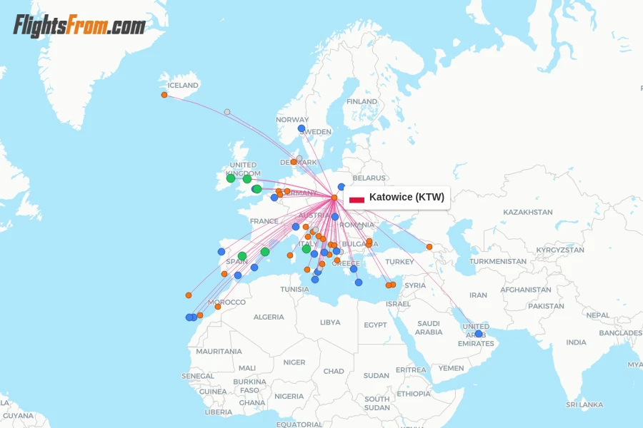 Katowice flight map