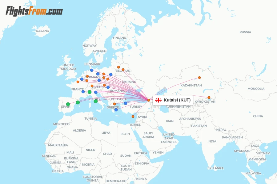 Kutaisi flight map