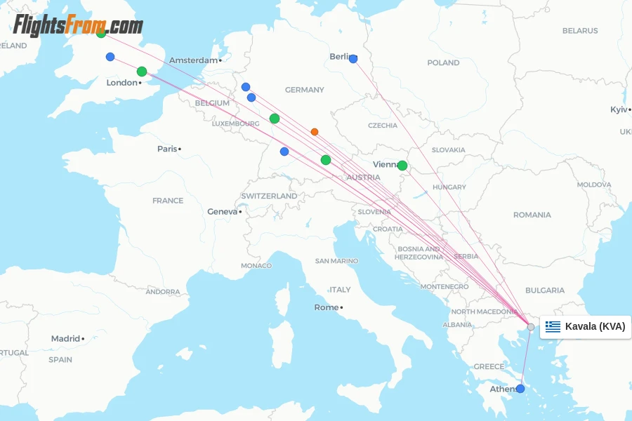 Kavala flight map