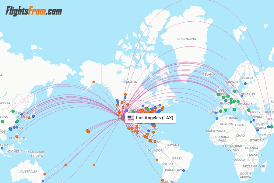 Los Angeles flight map