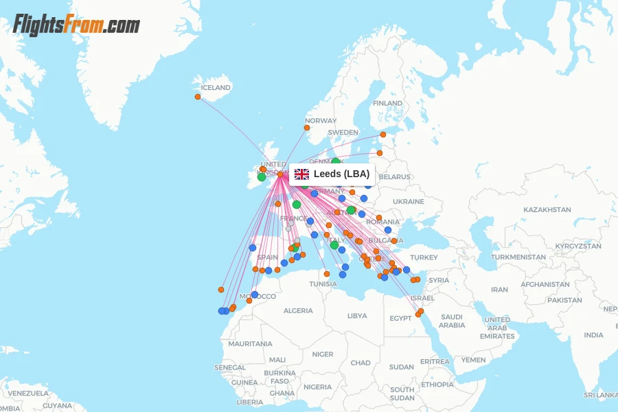 Leeds flight map